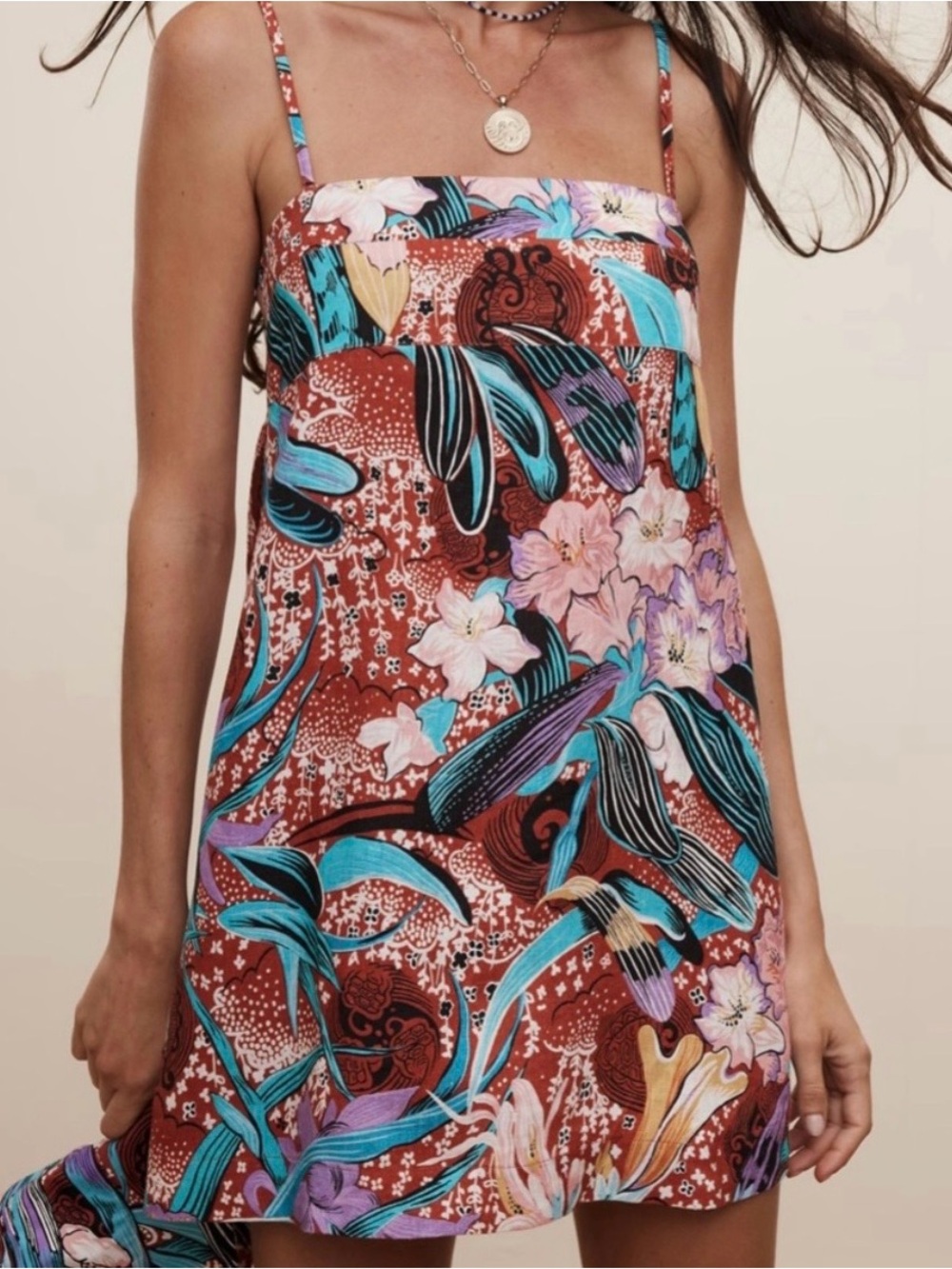 NWT Banana Republic x The White Lotus Floral Spaghetti-Strap Linen Mini Dress XS
